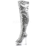 Silber Pailletten 15 cm PLEASER BLONDIE-R-3011 Plateau Überkniestiefel