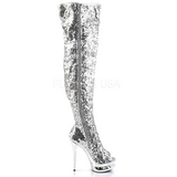 Silber Pailletten 15 cm PLEASER BLONDIE-R-3011 Plateau Überkniestiefel