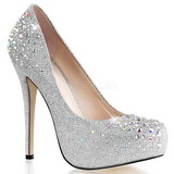 Silber Strass 13 cm DESTINY-06R Plateau Damen Pumps Schuhe