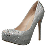 Silber Strass 13 cm DESTINY-06R Plateau Damen Pumps Schuhe