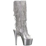 Silber Strass 18 cm ADORE-2024RSF Damen stiefel mit fransen