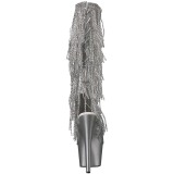 Silber Strass 18 cm ADORE-2024RSF Damen stiefel mit fransen