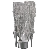 Silber Strass 18 cm ADORE-2024RSF Damen stiefel mit fransen