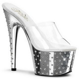 Silber Strass Platform 18 cm STARDUST-701 Damen Mules Schuhe