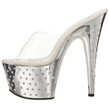 Silber Strass Platform 18 cm STARDUST-701 Damen Mules Schuhe