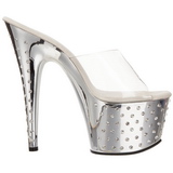 Silber Strass Platform 18 cm STARDUST-701 Damen Mules Schuhe