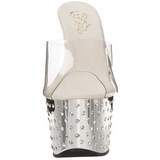 Silber Strass Platform 18 cm STARDUST-701 Damen Mules Schuhe