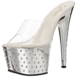 Silber Strass Platform 18 cm STARDUST-701 Damen Mules Schuhe