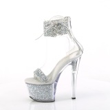 Silberne 18 cm SKY-327RSI pleaser high heels mit strass knöchelmanschette