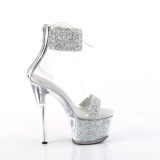 Silberne 18 cm SKY-327RSI pleaser high heels mit strass knöchelmanschette