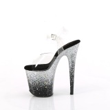 Silberne 20 cm FLAMINGO glitter plateau high heels sandaletten