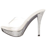 Silver 11,5 cm ELEGANT-401 Rhinestones platform mules womens