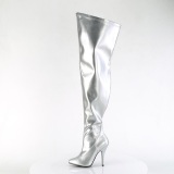 Silver 13 cm thigh high stretch overknee boots with wide calf for men