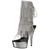 Silver 15 cm DELIGHT-1017RSF womens fringe ankle boots high heels