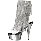 Silver 15 cm DELIGHT-1017RSF womens fringe ankle boots high heels