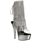 Silver 15 cm DELIGHT-1017RSF womens fringe ankle boots high heels