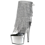 Silver 18 cm ADORE-1017RSF womens fringe ankle boots high heels