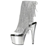 Silver 18 cm ADORE-1017RSF womens fringe ankle boots high heels