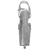 Silver 20 cm FLAMINGO-810LG glitter platform high heels shoes