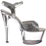 Silver Glitter 18 cm SKY-310 Platform High Heeled Sandal Shoes
