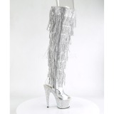 Silver Leatherette 18 cm BEJRSF-7 womens fringe boots high heels