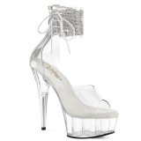 Silver rhinestone 15 cm DELIGHT-624RS pleaser high heels with ankle cuff