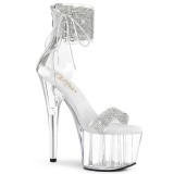 Silver rhinestone 18 cm ADORE-727RS pleaser high heels with ankle cuff