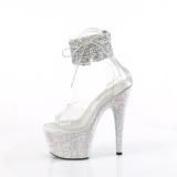 Silver rhinestone 18 cm BEJEWELED-7-RS-02 pleaser high heels with ankle cuff