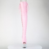 Strass 18 cm open toe rosa overknee stiefel mit schnürung high heels