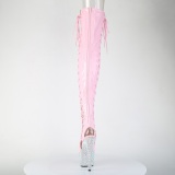 Strass 18 cm open toe rosa overknee stiefel mit schnürung high heels