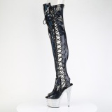 Strass 18 cm open toe schwarze overknee stiefel mit schnürung high heels