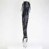 Strass 18 cm open toe schwarze overknee stiefel mit schnürung high heels