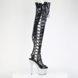 Strass 18 cm open toe schwarze overknee stiefel mit schnürung high heels