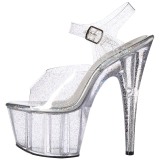 Transparent 18 cm ADORE-708MMG glitter plateau high heels