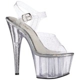 Transparent 18 cm ADORE-708MMG glitter plateau high heels