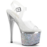 Transparent 18 cm ESTEEM-708CHLG platform pole dance high heel sandals silver