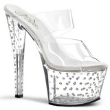 Transparent 18 cm STARDUST-702 Plateau Pantoletten Mules Strass Steine