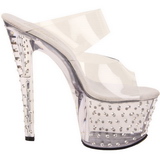 Transparent 18 cm STARDUST-702 Plateau Pantoletten Mules Strass Steine