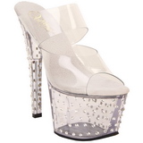 Transparent 18 cm STARDUST-702 Plateau Pantoletten Mules Strass Steine