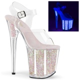 Transparent 20 cm FLAMINGO-808UVG glitter plateau high heels