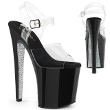 Transparent 20 cm XTREME-808CRS pleaser sandals with silver rhinestone soles