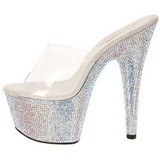 Transparent Silber 18 cm BEJEWELED-701DM Strass Plateau Mules