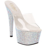 Transparent Silber 18 cm BEJEWELED-701DM Strass Plateau Mules