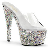 Transparent Silber 18 cm BEJEWELED-701MS Strass Plateau Mules