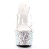 Transparent Silber 18 cm BEJEWELED-701MS Strass Plateau Mules