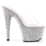 Transparent Silver 18 cm BEJEWELED-701MS Strass Platform Mules