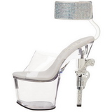 Transparent Strass steine 18 cm REVOLVER-712 Plateau Pistole High Heels