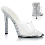 Transparente mules 11,5 cm GALA-01DM silberne strass high heels mules