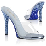 Transparente mules 11,5 cm GALA-01DMM Blaue strass high heels mules