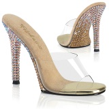 Transparente mules 11,5 cm GALA-01DMM Goldene strass high heels mules